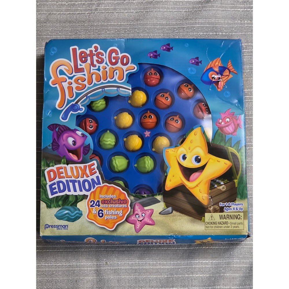 Pressman Let's Go Fishin' Deluxe Edition Motorized Starfish Game 24 Fish 6 Poles